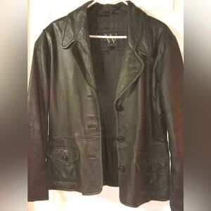 90’s Vintage Winlit Genuine Black Leather, Natural Distressing Large